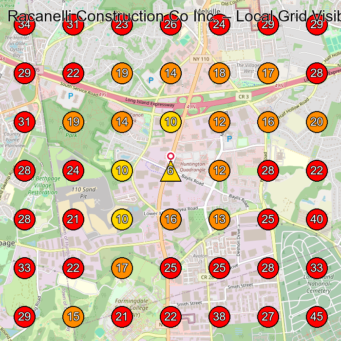 Racanelli Construction Co Inc. GeoGrid visibility map for General Contractor in Plainview